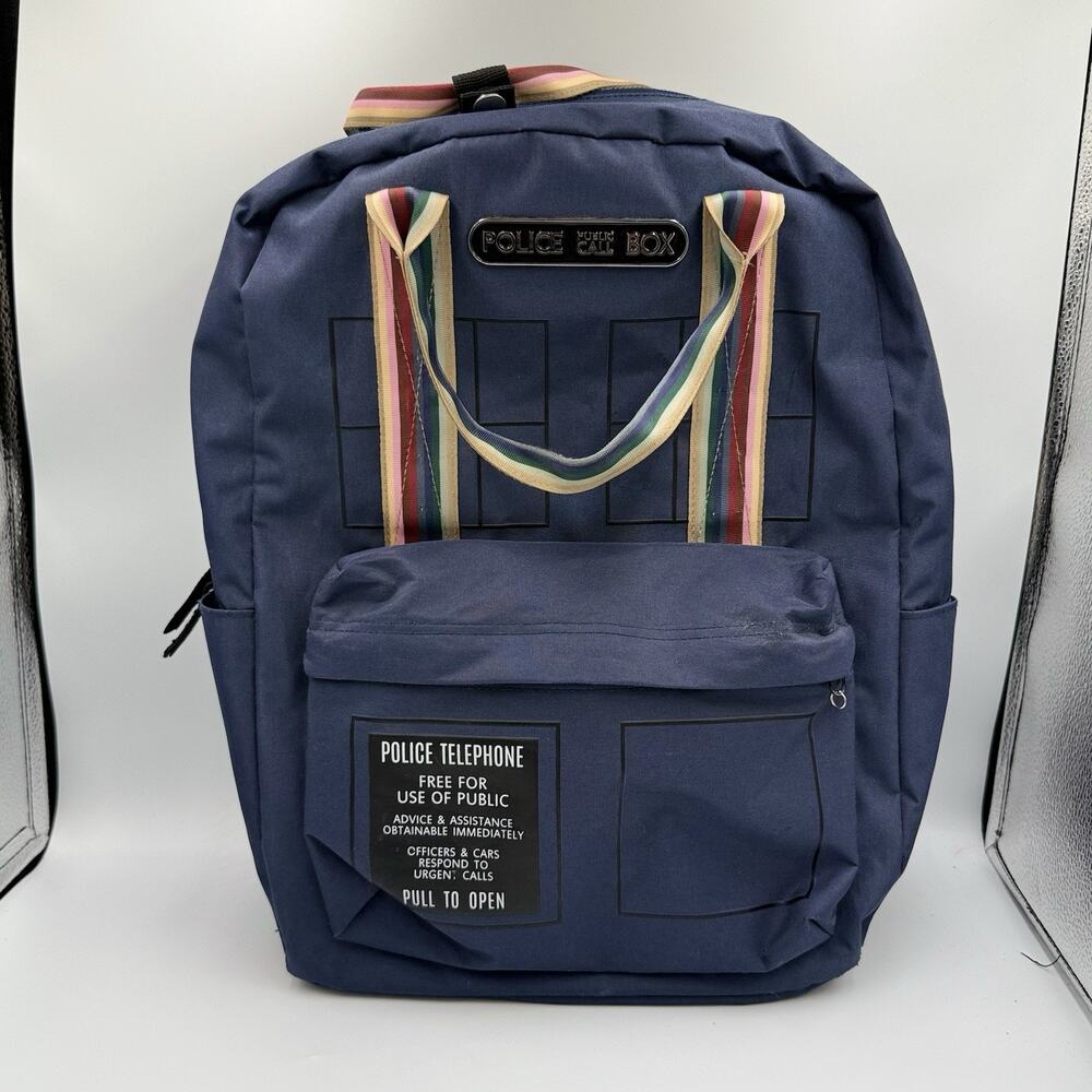 Doctor Who TARDIS Backpack BBC 2019 Blue Police Box Rainbow Trim Licensed